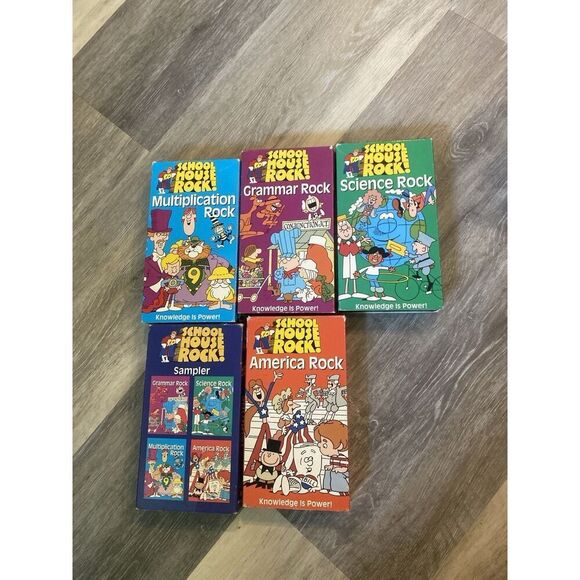 School house Rock VHS Set Of 5 Tapes Grammar Science Multiplication America Rock - Picture 1 of 8